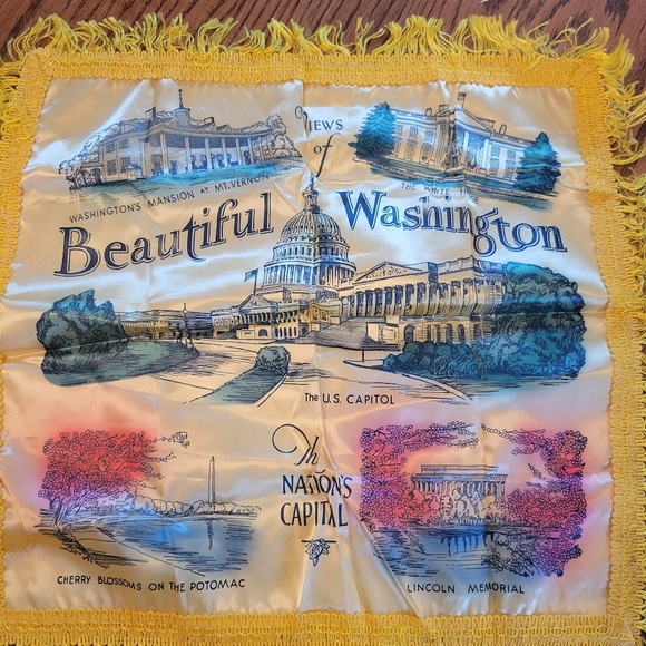 Vintage Washington DC Souvenir Pillow Cover ~ White House ~ Cherry Blossoms - Picture 1 of 14
